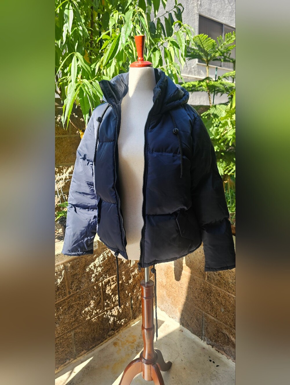 Women's Navy Puffer Jacket with Hood